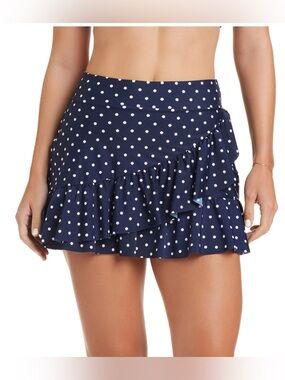 Draper James Skirtini Ruffle Swim Skirt Size XL Navy Blue White Polka Dot